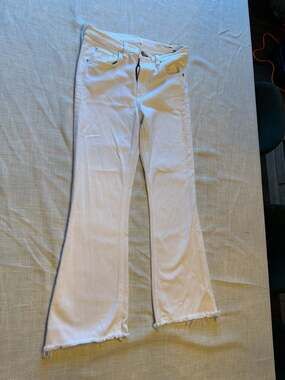 Rag & Bone Bright White Crop Flare Stretch Raw Hem Jeans Size 29